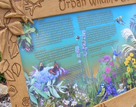 detail of wildlife garden panel in oak frame